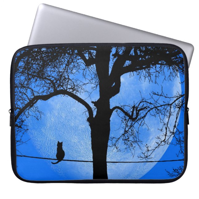 Capa Para Notebook Gato numa Lua Azul Fio (Frente)