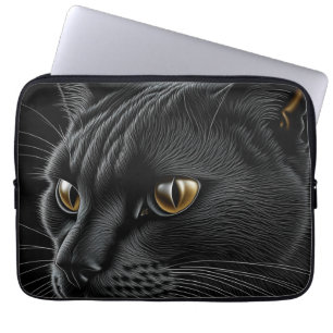 Capa Para Notebook Gato preto AI com olhos amarelos