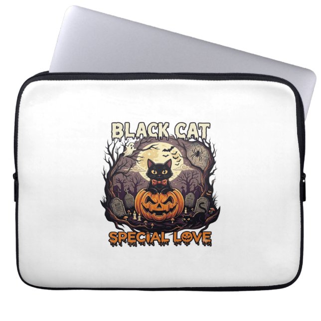 Capa Para Notebook Gato Preto Amor Especial Halloween Abóbora Lua Che (Frente)
