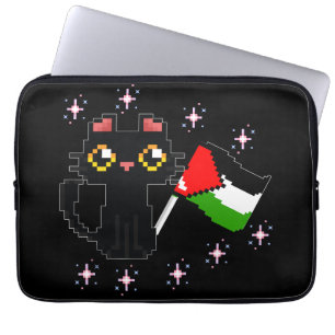 Capa Para Notebook gato preto bonito segura bandeira da Palestina