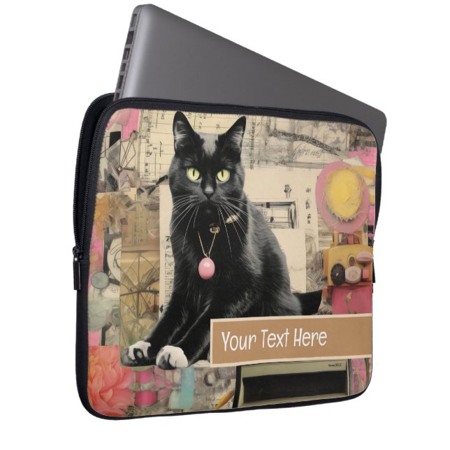 Capa Para Notebook Gato preto com colagem de patas brancas (Frente Esquerda)