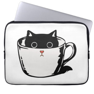Capa Para Notebook Gato preto com nariz vermelho escondido em um copo