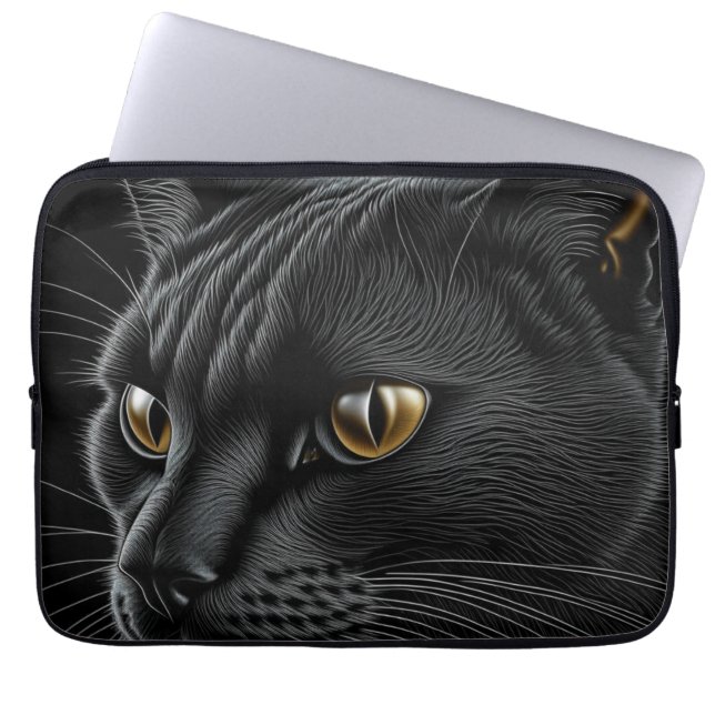 Capa Para Notebook Gato Preto de IA com Olhos Amarelos (Frente)