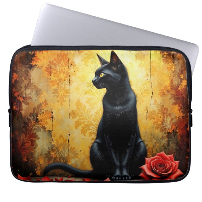 Capa Para Notebook Gato Preto Elegante (Frente)
