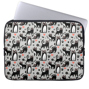 Capa Para Notebook Gato Preto Fofo Padrão Sem Costura Em Cinza Claro
