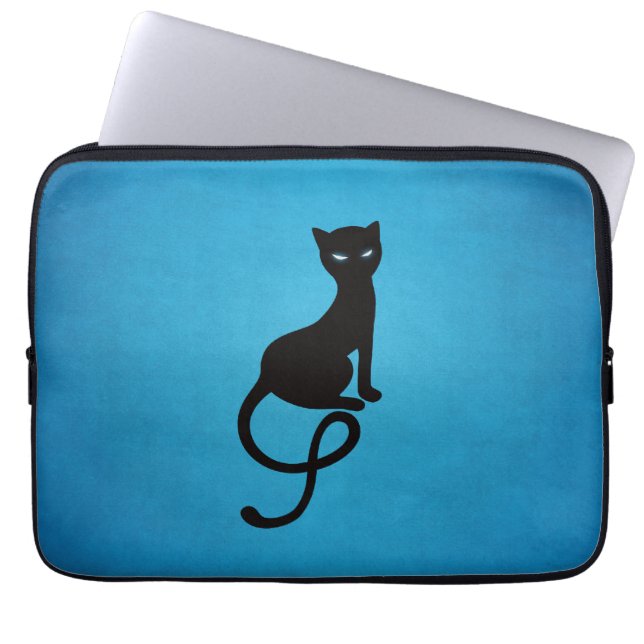Capa Para Notebook Gato preto mau gracioso azul (Frente)