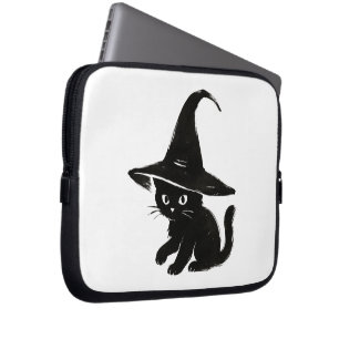Capa Para Notebook Gato Preto Minimalista com Design de Chapéu de Bru