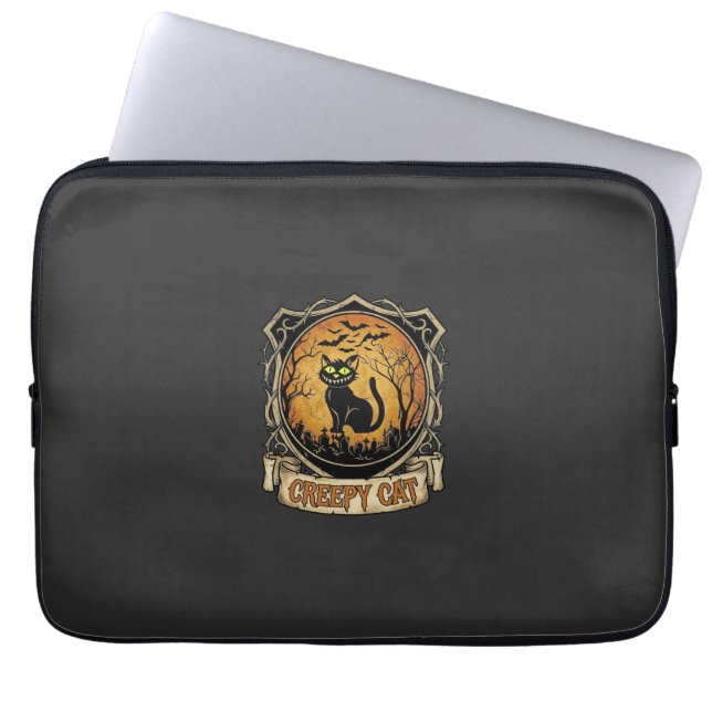 Capa Para Notebook Gato Sinistro Dia das Bruxas Morcegos Cemitério Pr (Frente)