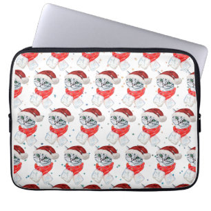 Capa Para Notebook Gato Tabby Cinza Natal Adorável Aquarela