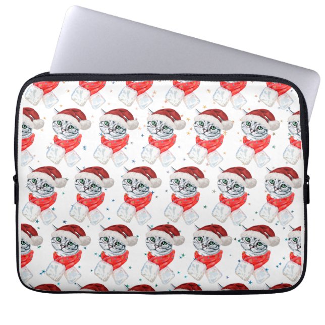 Capa Para Notebook Gato Tabby Cinza Natal Adorável Aquarela (Frente)