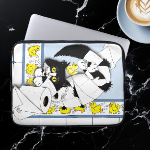 Capa Para Notebook Gato Tuxedo Brincalhão Caos de Papel Higiênico Azu