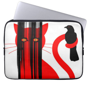 Capa Para Notebook Gato vermelho e uma ilustração de pássaro preto