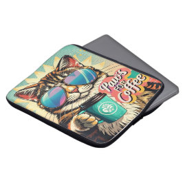 Capa Para Notebook Gato vestindo óculos de sol enormes com café