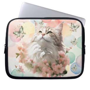 Capa Para Notebook Gato Vintage com Borboletas Pastas Rosa Rosa