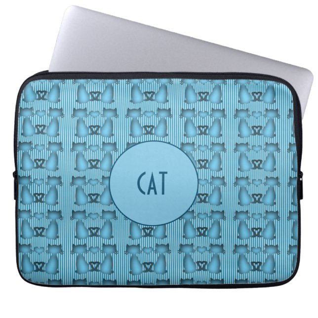 Capa Para Notebook Gatos Azuis - Stripes hipnóticas Design Personalid (Frente)