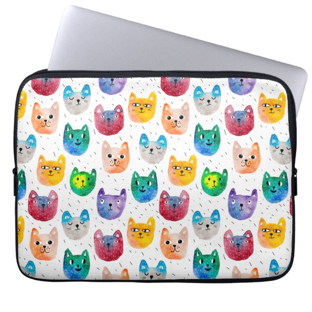 Capa Para Notebook Gatos com aquarelas e amigos (Frente)