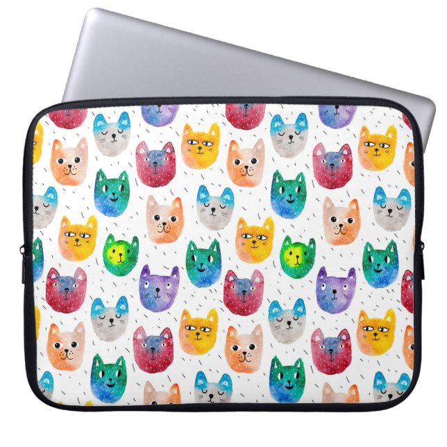 Capa Para Notebook Gatos com aquarelas e amigos (Frente)