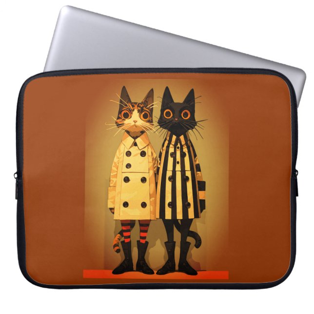 Capa Para Notebook Gatos da Moda – Casacos e Botas Excêntricas para G (Frente)