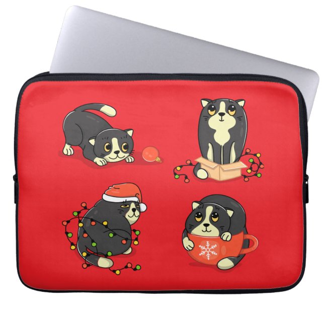 Capa Para Notebook Gatos de Natal bonitos e Engraçados (Frente)