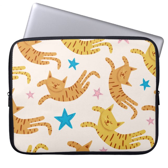 Capa Para Notebook Gatos e Estrelas Whimsical: Padrão de Moda para Cr (Frente)