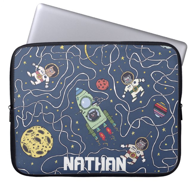 Capa Para Notebook Gatos e foguetes no espaço personalizados (Frente)