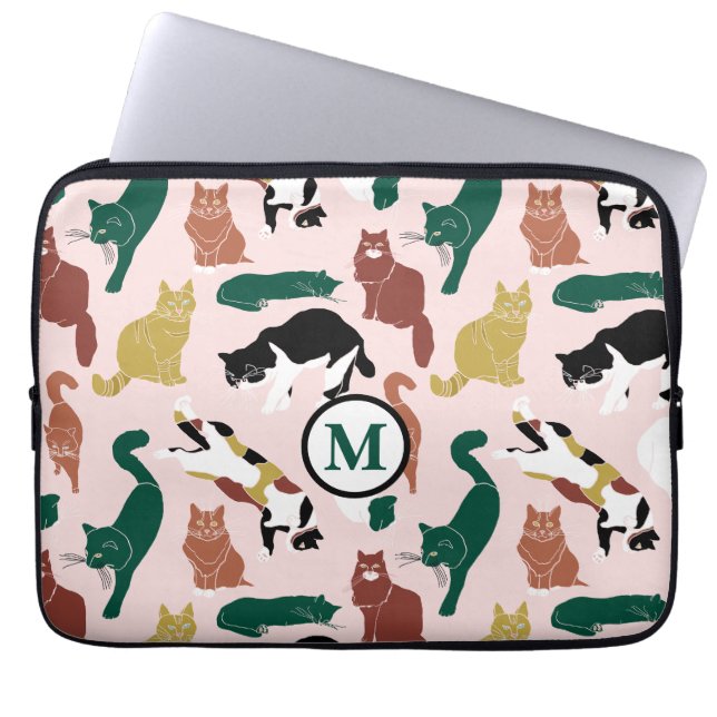 Capa Para Notebook Gatos encantadores desenhados à mão em fundo rosa (Frente)