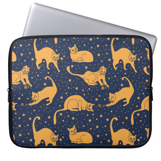Capa Para Notebook Gatos engraçados, estrelas, padrão espacial. (Frente)