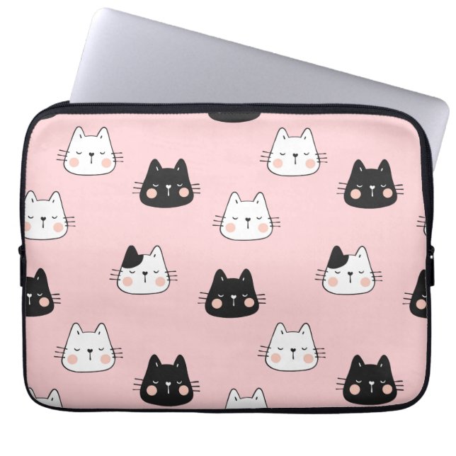 Capa Para Notebook Gatos Kawaii, brancos e pretos (Frente)