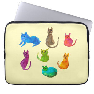 Capa Para Notebook Gatos loucos coloridos em aquarela
