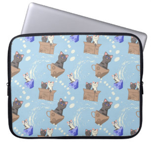Capa Para Notebook Gatos na caixa e leite cai em azul