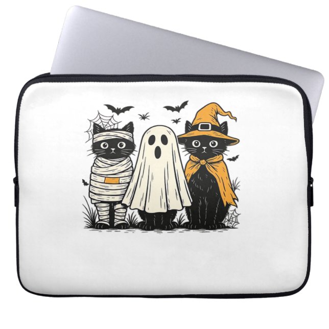 Capa Para Notebook Gatos Negros em Figurinos de Halloween - Fantasma, (Frente)