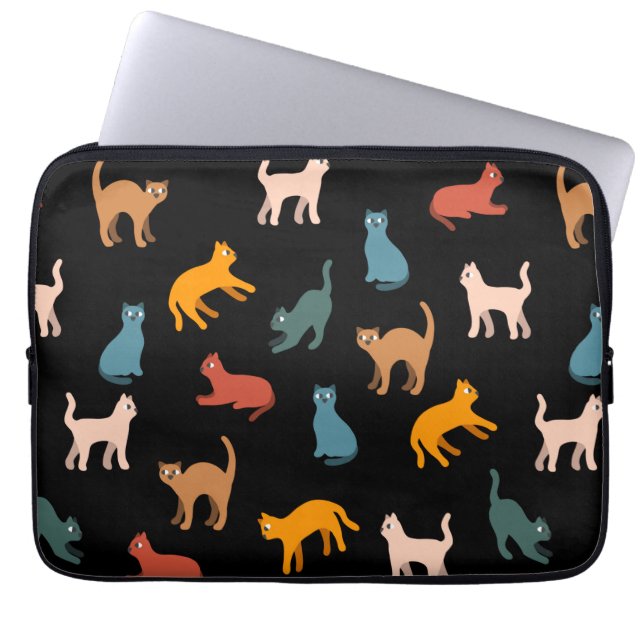 Capa Para Notebook Gatos no preto (Frente)