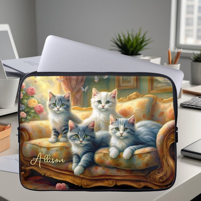 Capa Para Notebook Gatos no sofá - cena fofa no visual da safra (Criador carregado)