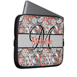Capa Para Notebook Gears Silver Orange Steampunk Engineering