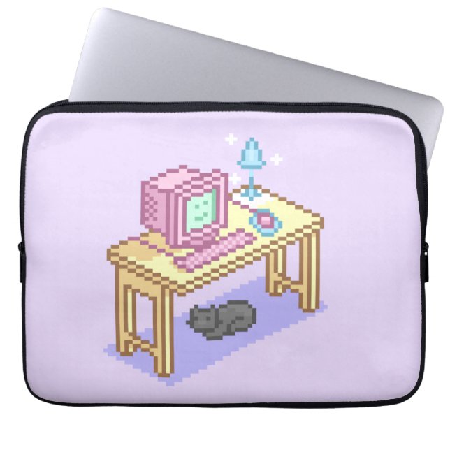 Capa Para Notebook Geeky Pastel Pink Yellow Pixel Art Computer (Frente)