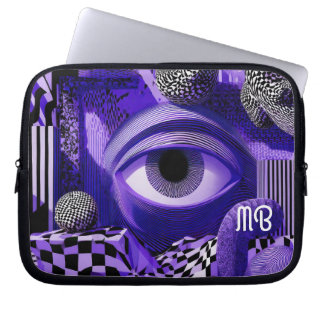 Capa Para Notebook Geométrico Abstrato Moderno Preto Branco Roxo 25cm