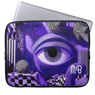 Capa Para Notebook Geométrico Abstrato Moderno Preto Branco Roxo 38cm