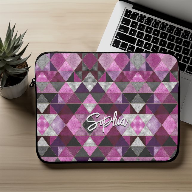 Capa Para Notebook Geométrico rosa roxo cinza Chic (Criador carregado)