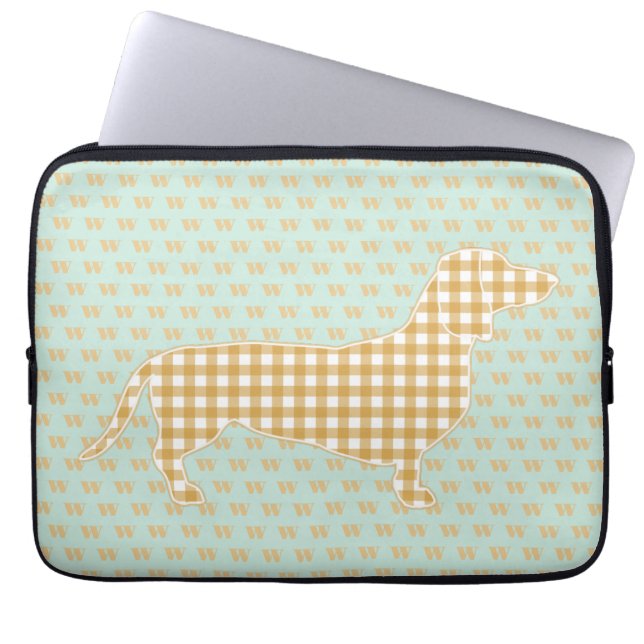 Capa Para Notebook Gingham Gingham Dachshund Monograma Duck Azul Ovo (Frente)
