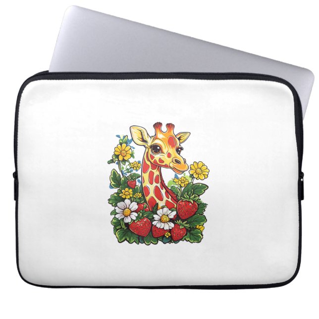 Capa Para Notebook Girafa Morangos e Flores Gira Gráfica Cuta (Frente)