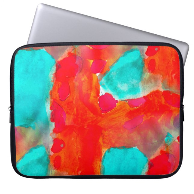Capa Para Notebook Girafa sem costura, azul, cor d'água laranja (Frente)
