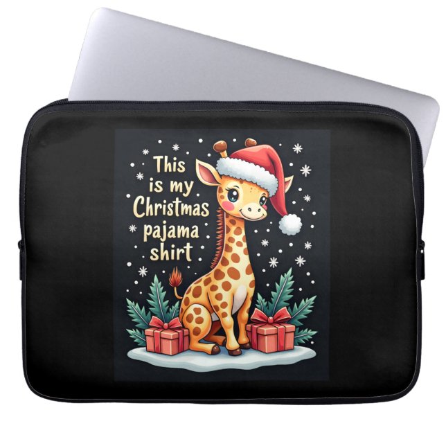 Capa Para Notebook Girafa Vestindo Santa Hat Correspondendo a Pajam d (Frente)