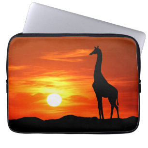 Capa Para Notebook Giraffe Silhouette na Bolsa de laptop Sunset
