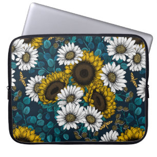 Capa Para Notebook Girassóis e margaridas, jardim de verão 2