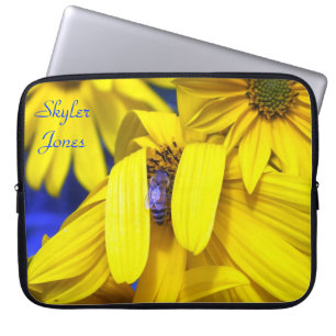Capa Para Notebook Girassol Amarelo, Bolsa de laptop de abelha azul