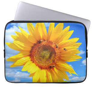 Capa Para Notebook Girassol e abelhas na Bolsa de laptop do céu azul