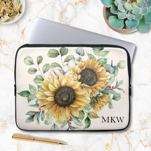 Capa Para Notebook Girassol Sunflower Monogramado Aquarela Vintage Rú