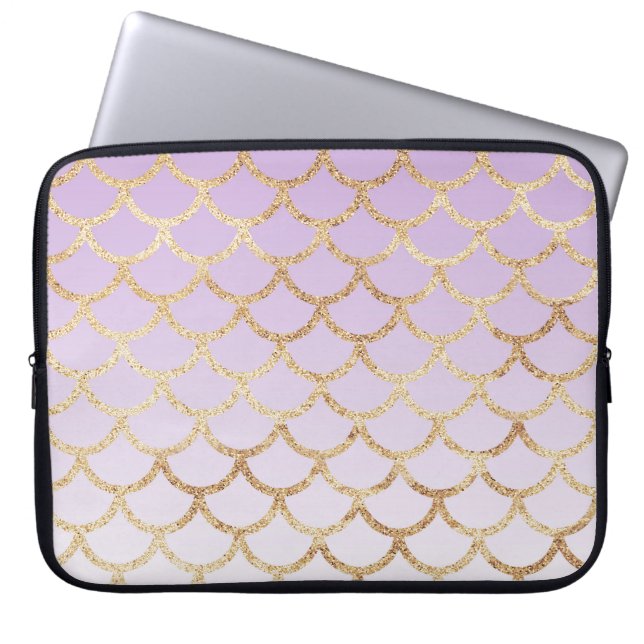 Capa Para Notebook Girls Lilac Roxo, Glitter Dourado, Sereia (Frente)