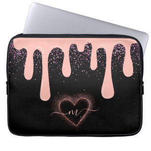Capa Para Notebook Girly Blush Rosa Pintura Gotejamento Glitter Monog