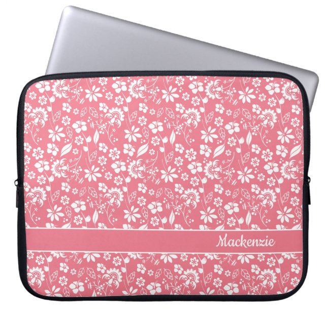 Capa Para Notebook Girly Blush Tropical Flowers Monograma (Frente)